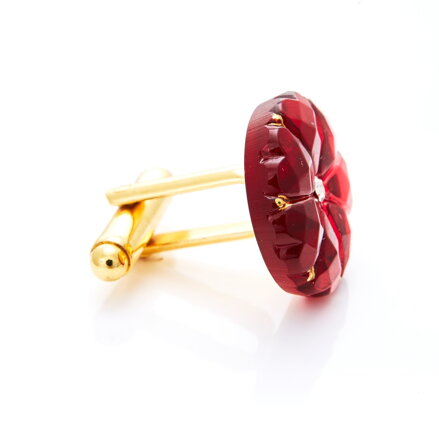 Gold cufflinks YABLOGLASS - Ruby red hearts with strass stone