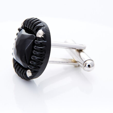 Silver cufflinks black costume jewelry with silver detail
