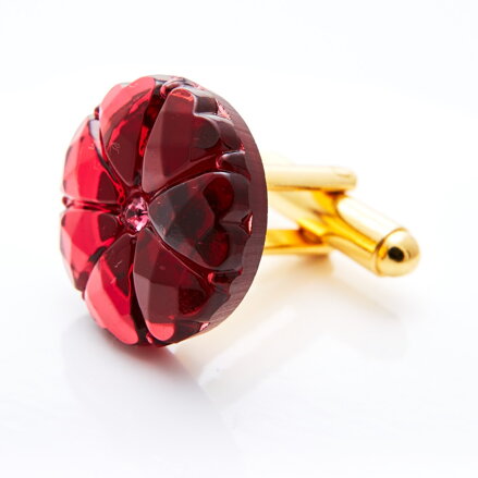 Gold cufflinks YABLOGLASS - Ruby red with pink crystal