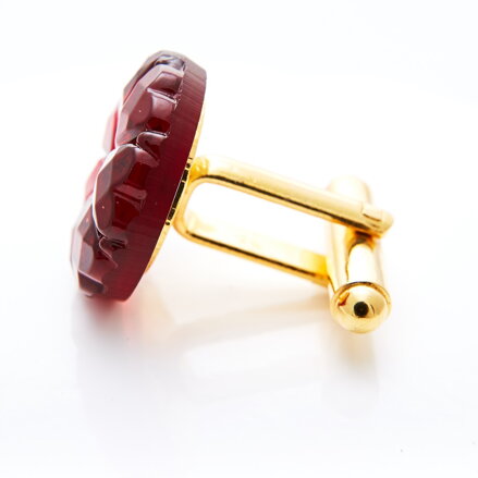 Gold cufflinks YABLOGLASS - Ruby red with pink crystal