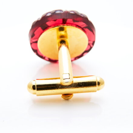 Gold cufflinks YABLOGLASS - Ruby red with pink crystal