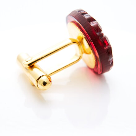 Gold cufflinks YABLOGLASS - Ruby red with pink crystal