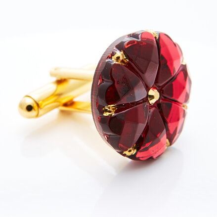 Gold cufflinks YABLOGLASS - Ruby red with metal strass