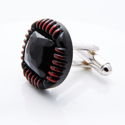 Art Deco Black and Red Silver Cufflinks YABLOGLASS