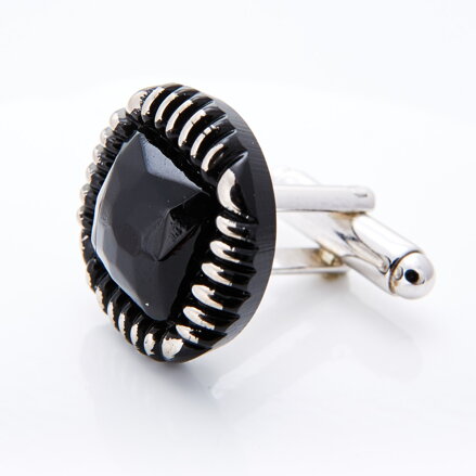 Silver men's cufflinks art deco black costume jewelry
