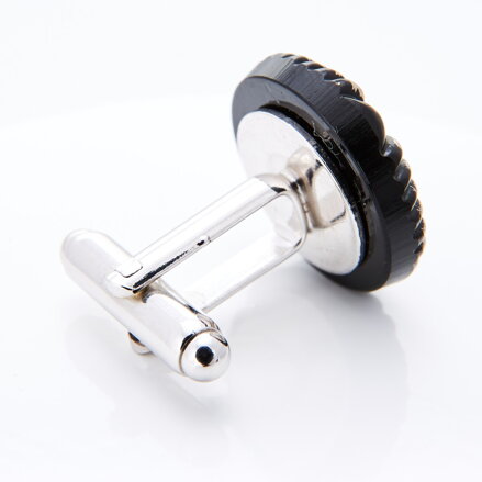 Silver cufflinks YABLOGLASS - Black with silver edge