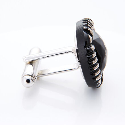 Silver cufflinks YABLOGLASS - Black with silver edge