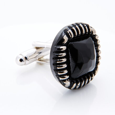 Silver cufflinks YABLOGLASS - Black with silver edge